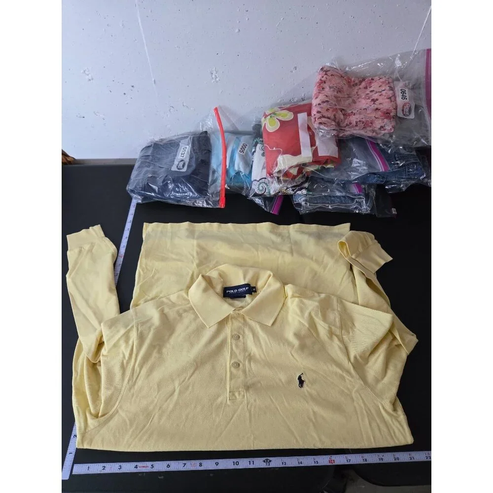 Polo Golf Ralph Lauren Mens Yellow Long Sleeve Polo Shirt Size Medium‎ Preppy